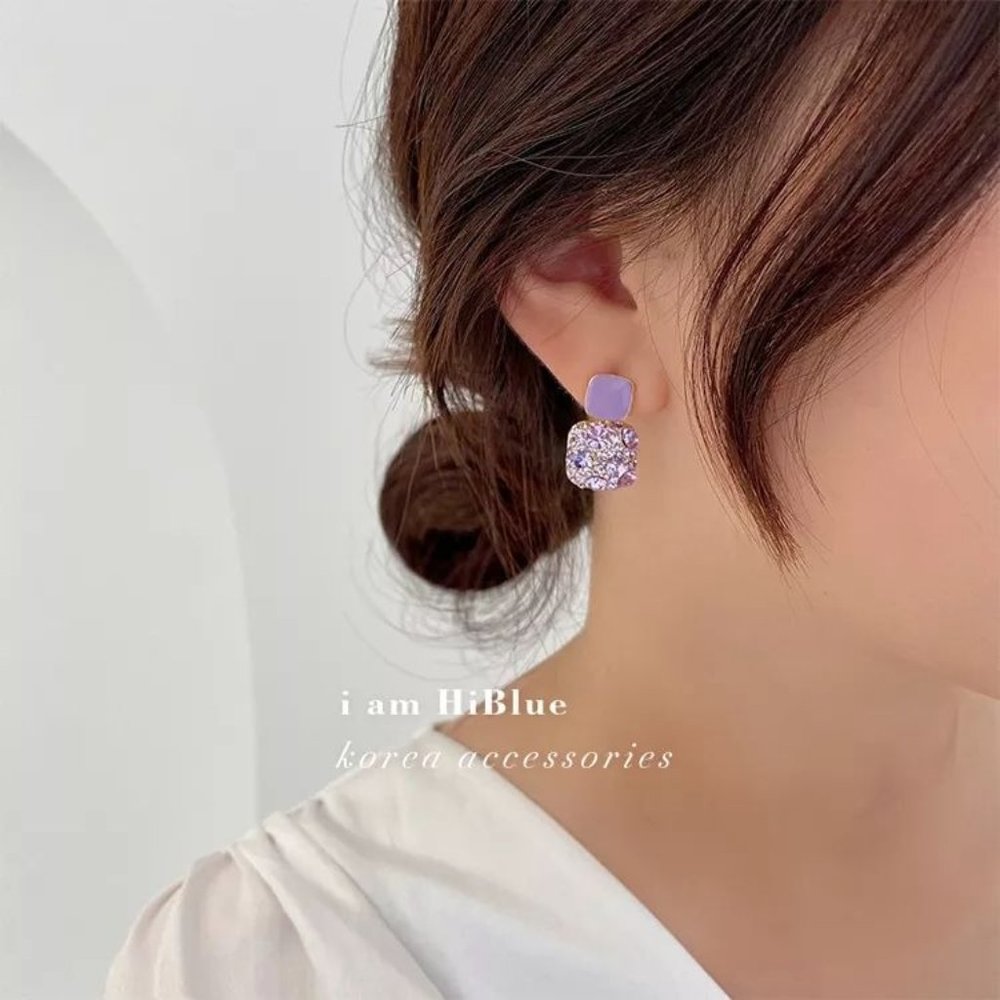 Will restock..Purple Square Stud Earrings - Picture 2 of 4